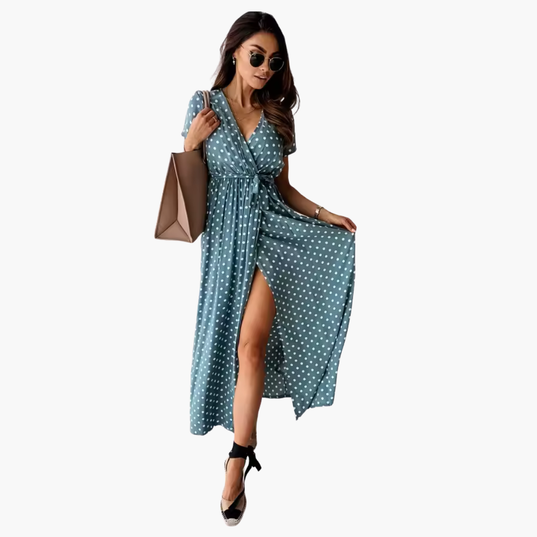 Elegant Women's Maxi Dress | V-Neckline with Waist Tie, Summer Style 2