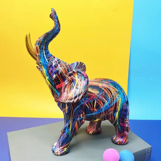 Élégante Sculpture d'Éléphant Colorée | Résine Durable, Design Artistique 1
