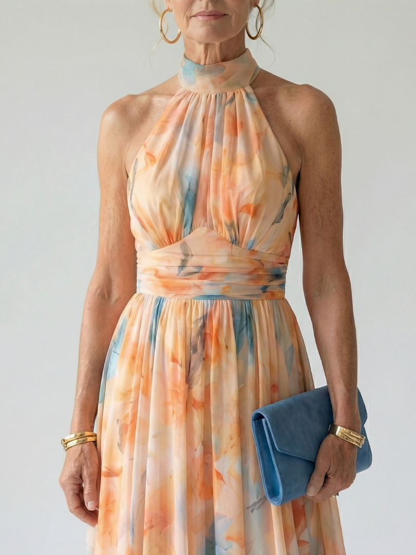Elin Women's Midi Dress | Lightweight Halter Neck, Elegant Summer Style 1