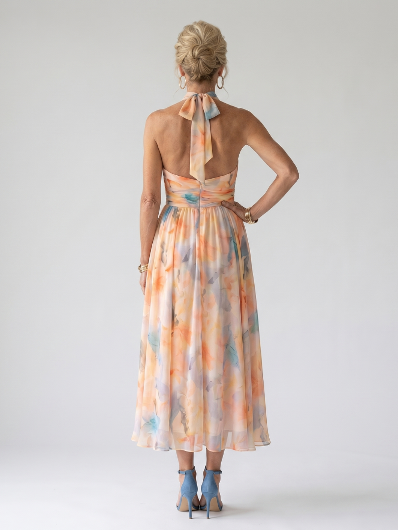 Elin Women's Midi Dress | Lightweight Halter Neck, Elegant Summer Style 2