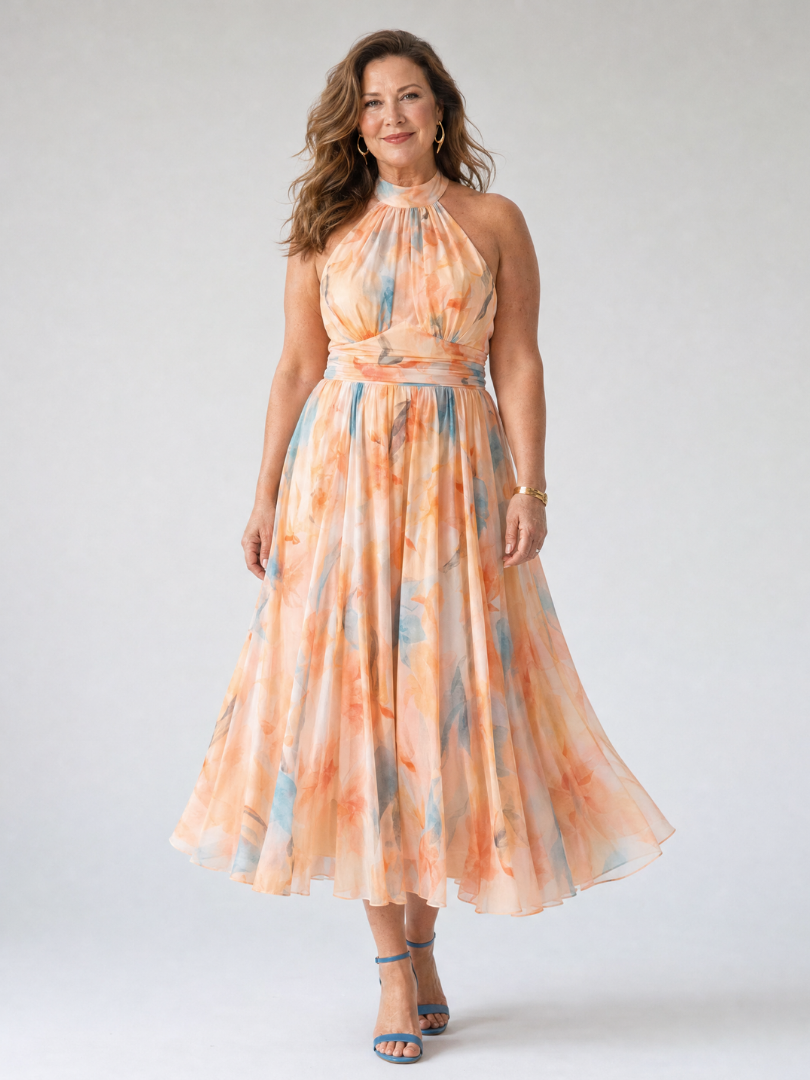 Elin Women's Midi Dress | Lightweight Halter Neck, Elegant Summer Style 4