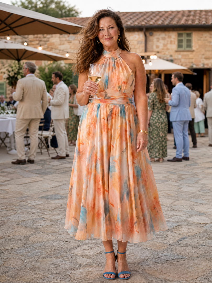 Elin Women's Midi Dress | Lightweight Halter Neck, Elegant Summer Style 6