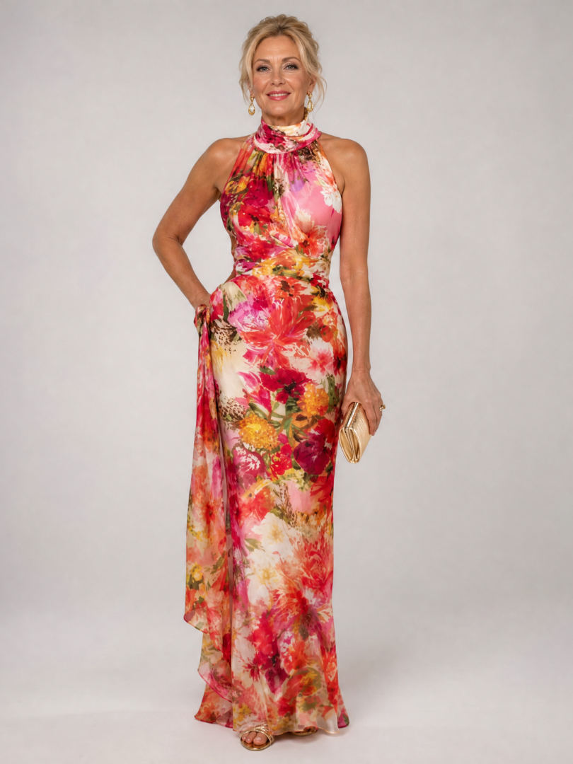 Elisabetta Women's Maxi Dress | Floral Print, Halter Neck, Lightweight 0