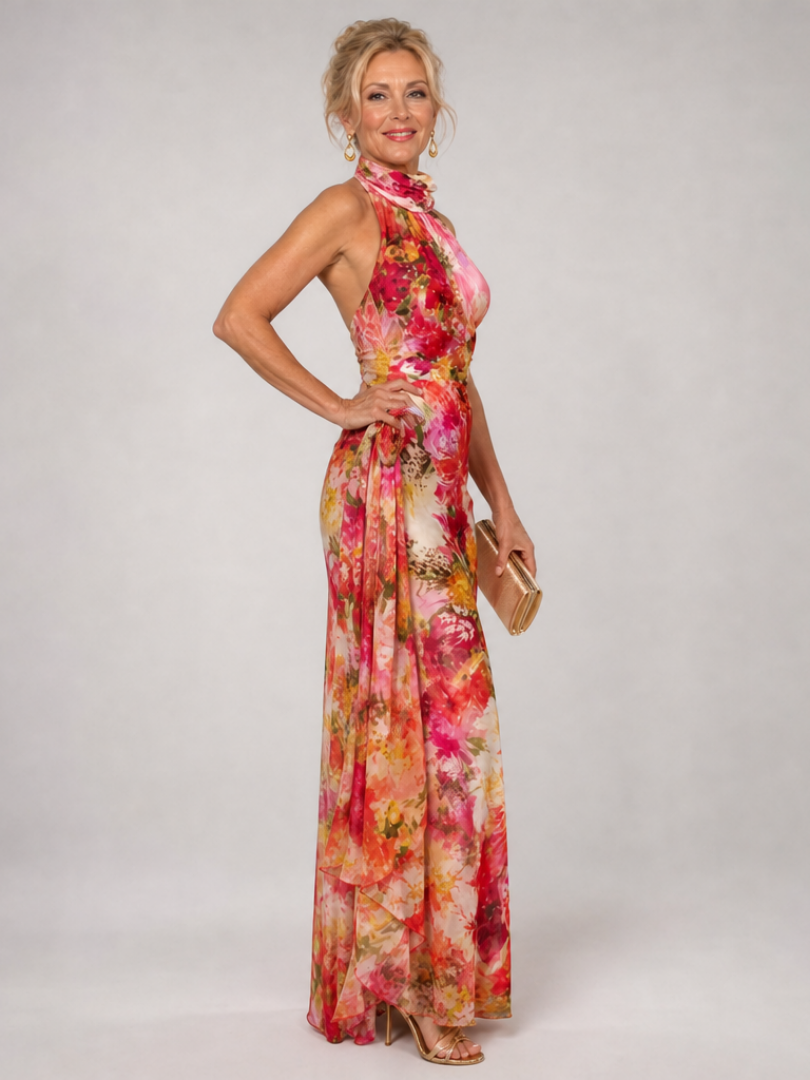 Elisabetta Women's Maxi Dress | Floral Print, Halter Neck, Lightweight 1