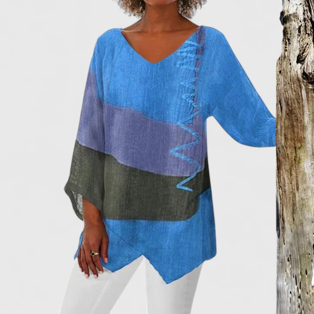 Elysia Women's Tunic Tops | Artistic V-Neck, Soft Fabric, Asymmetrical Hem 2