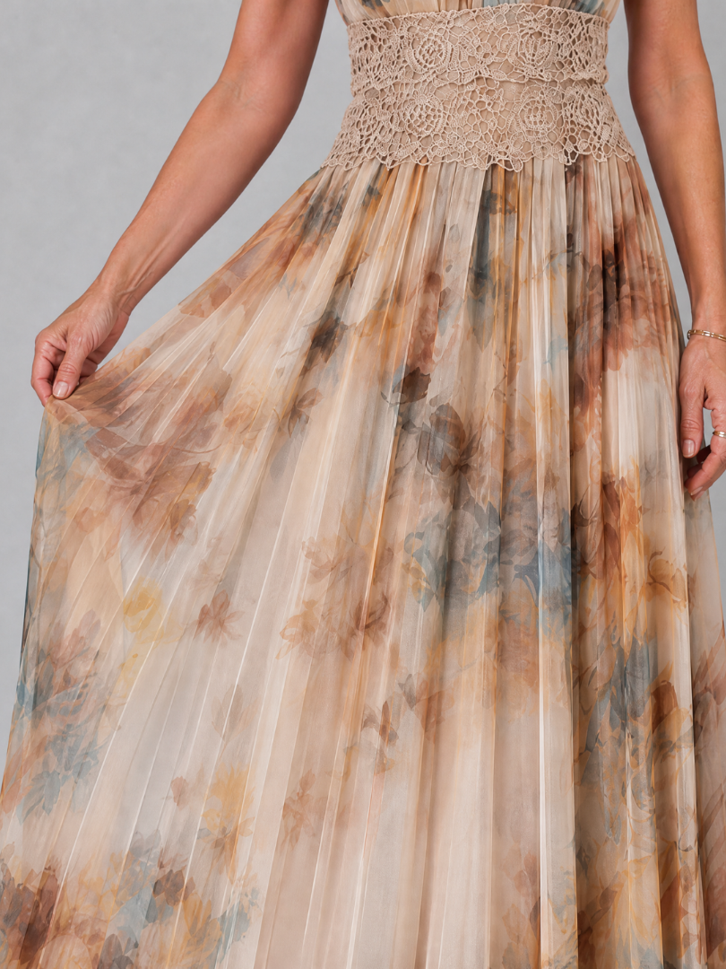 Evelyn Women's Maxi Dress | Lace Waist, Watercolor Print 2