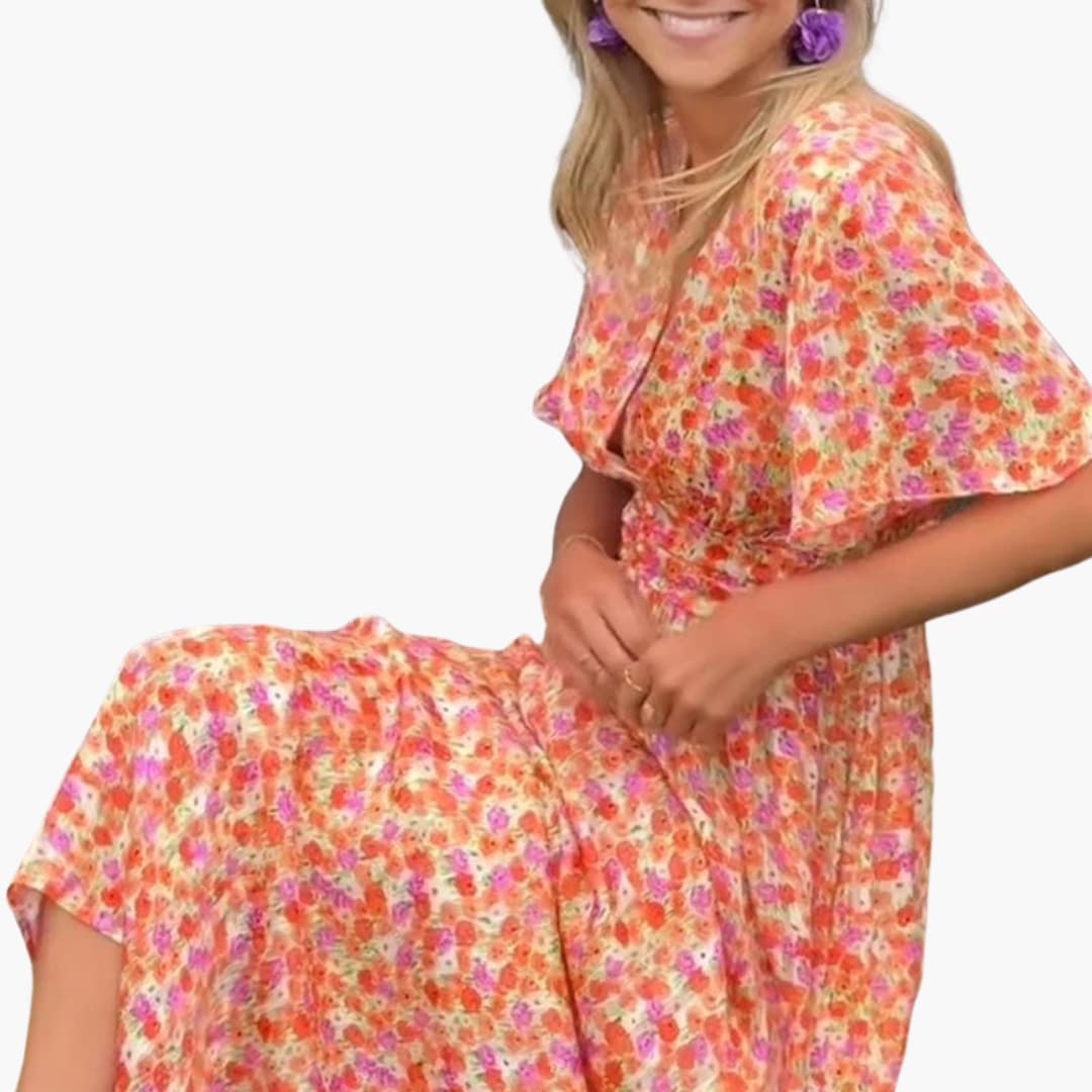 Feminine Floral Maxi Dress | V-Neck Wrap Design 3