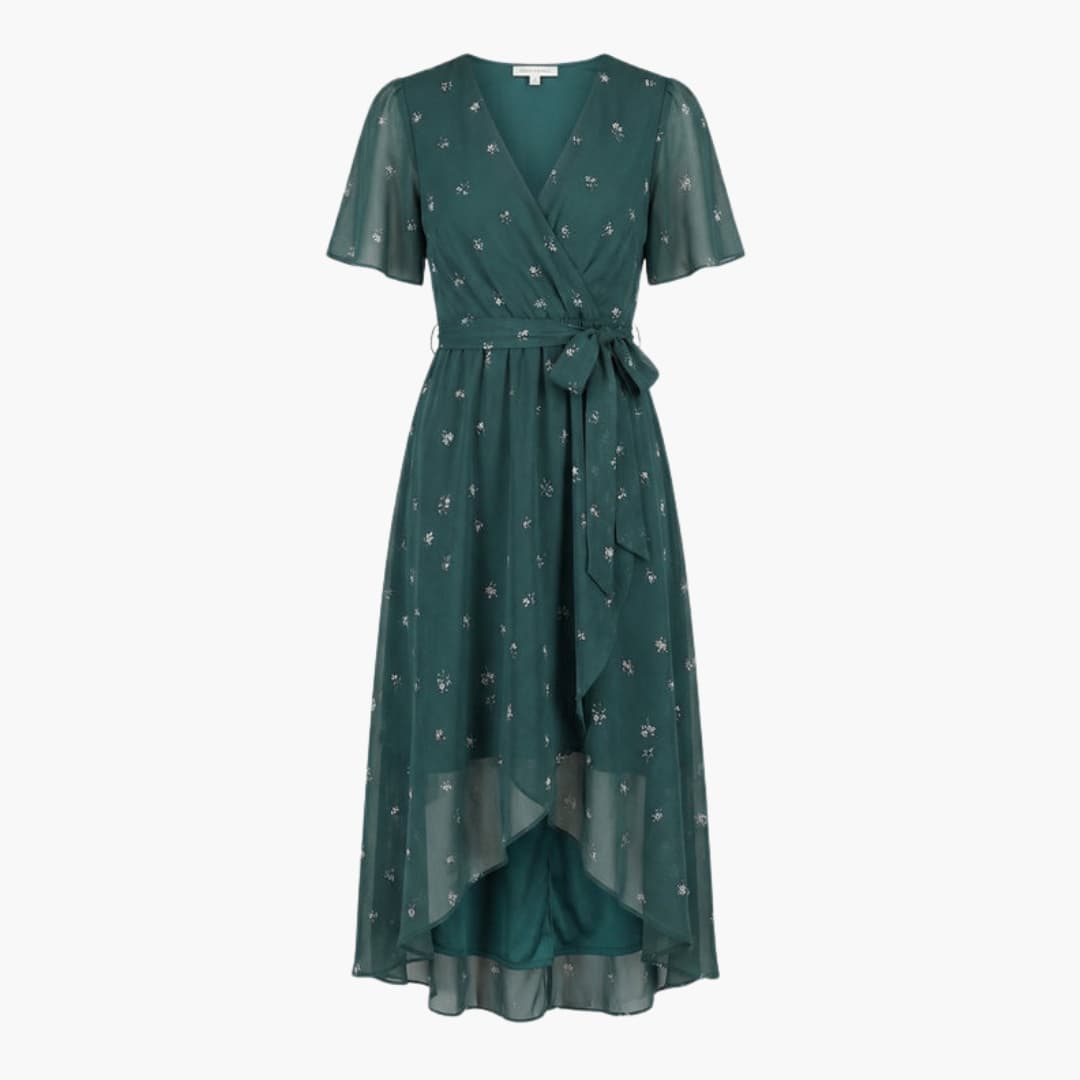 Fiona Women's Midi Dress | Floral Woven Fabric, Elegant Design 0