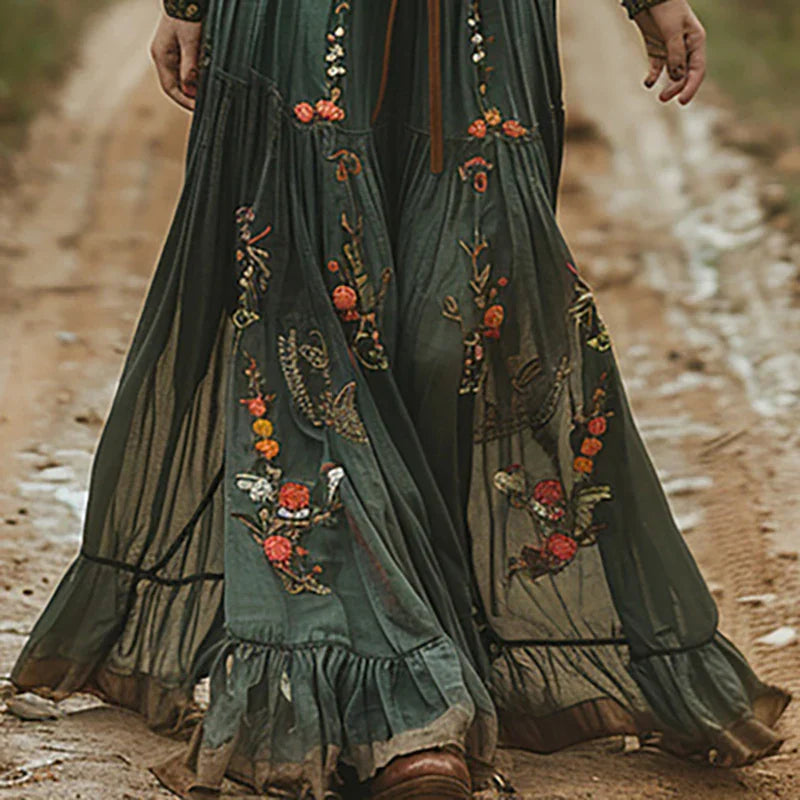 Floral Women's Maxi Dress | Pleated Design, Vintage Style 2