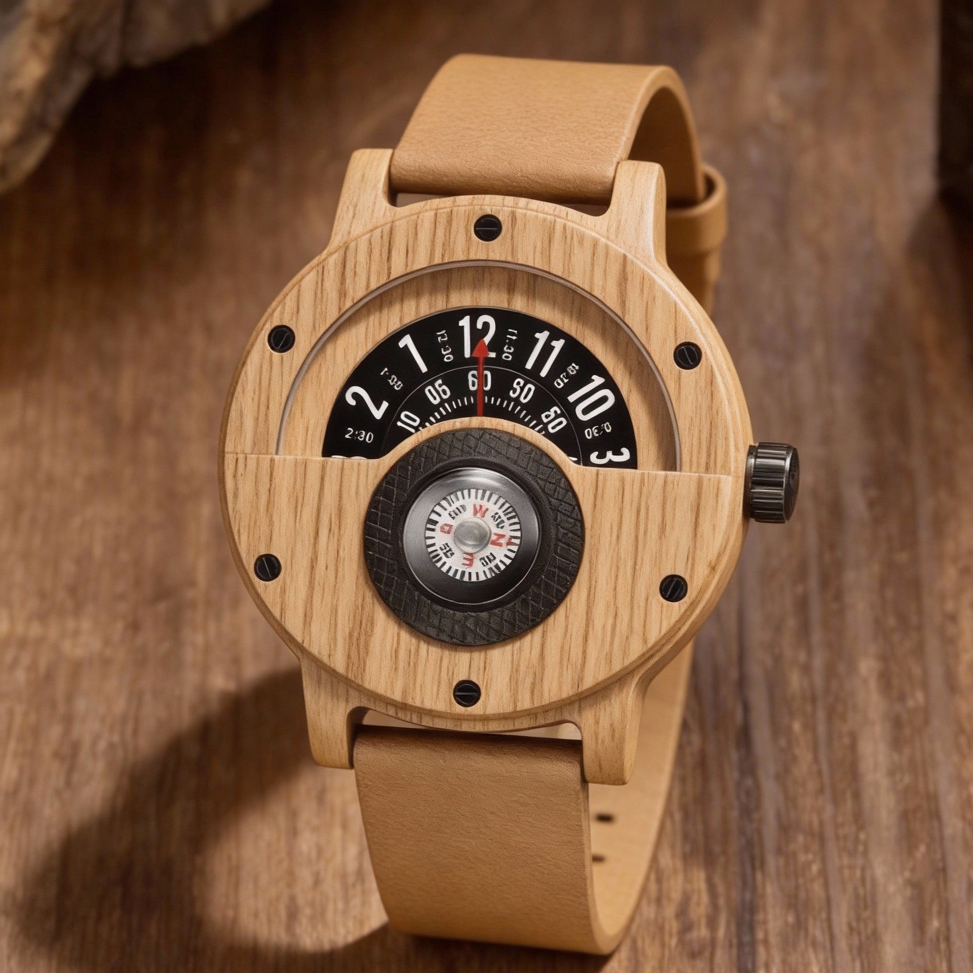Hector Montre Homme | Boîtier Bois de Noyer, Bracelet Cuir PU 10