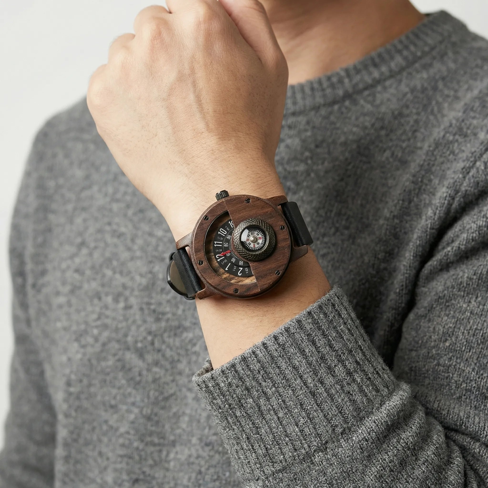 Hector Montre Homme | Boîtier Bois de Noyer, Bracelet Cuir PU 2