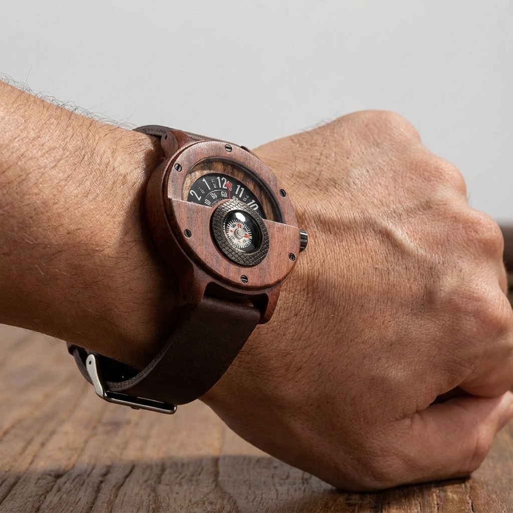 Hector Montre Homme | Boîtier Bois de Noyer, Bracelet Cuir PU 6