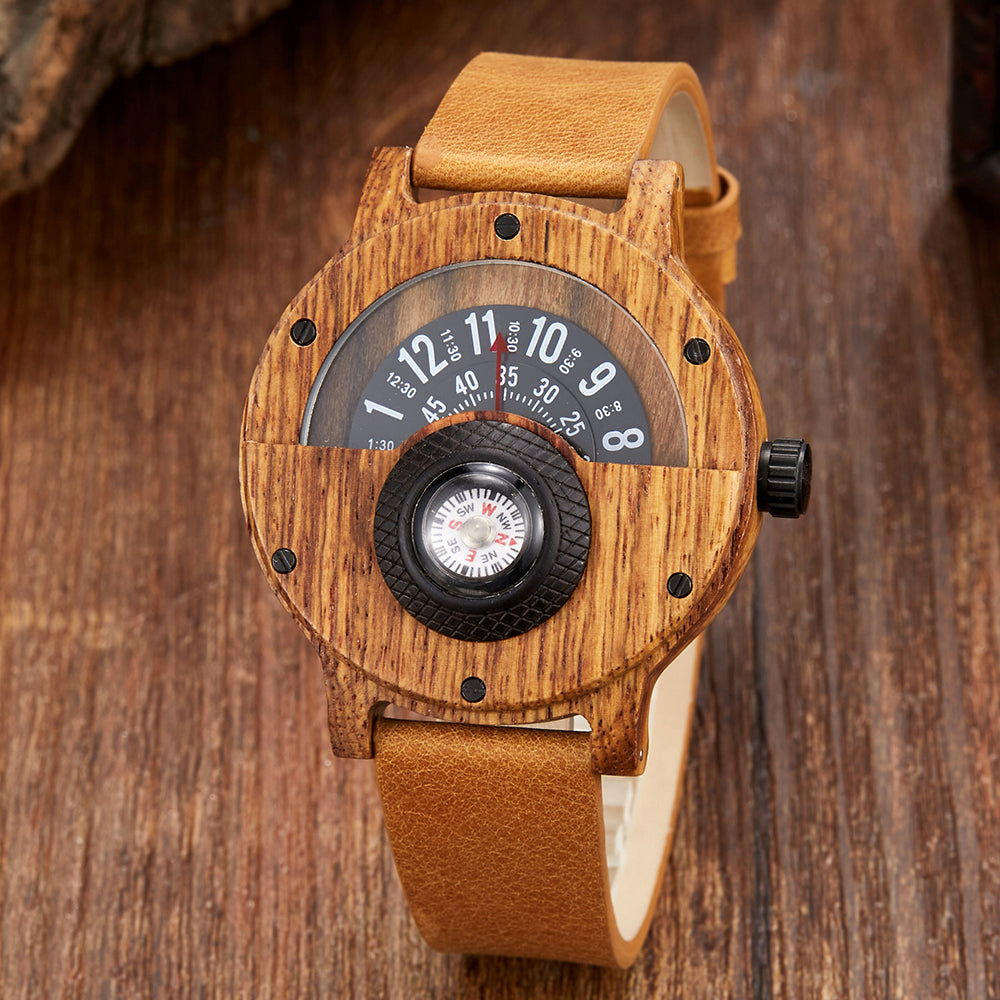 Hector Montre Homme | Boîtier Bois de Noyer, Bracelet Cuir PU 9
