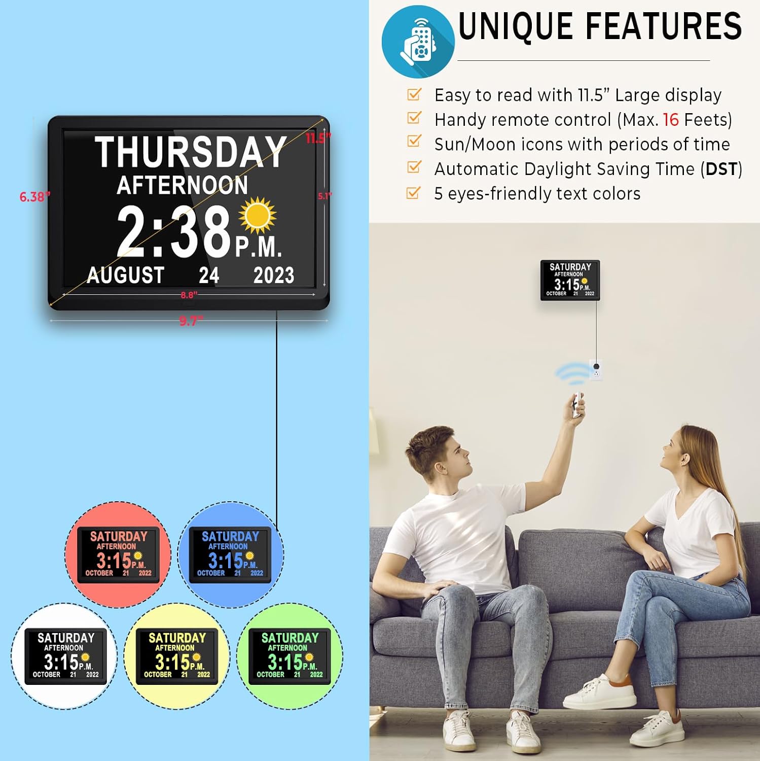 Horloge Numérique Murale | Écran LED 11,5 Pouces, 19 Rappels Programmables 2