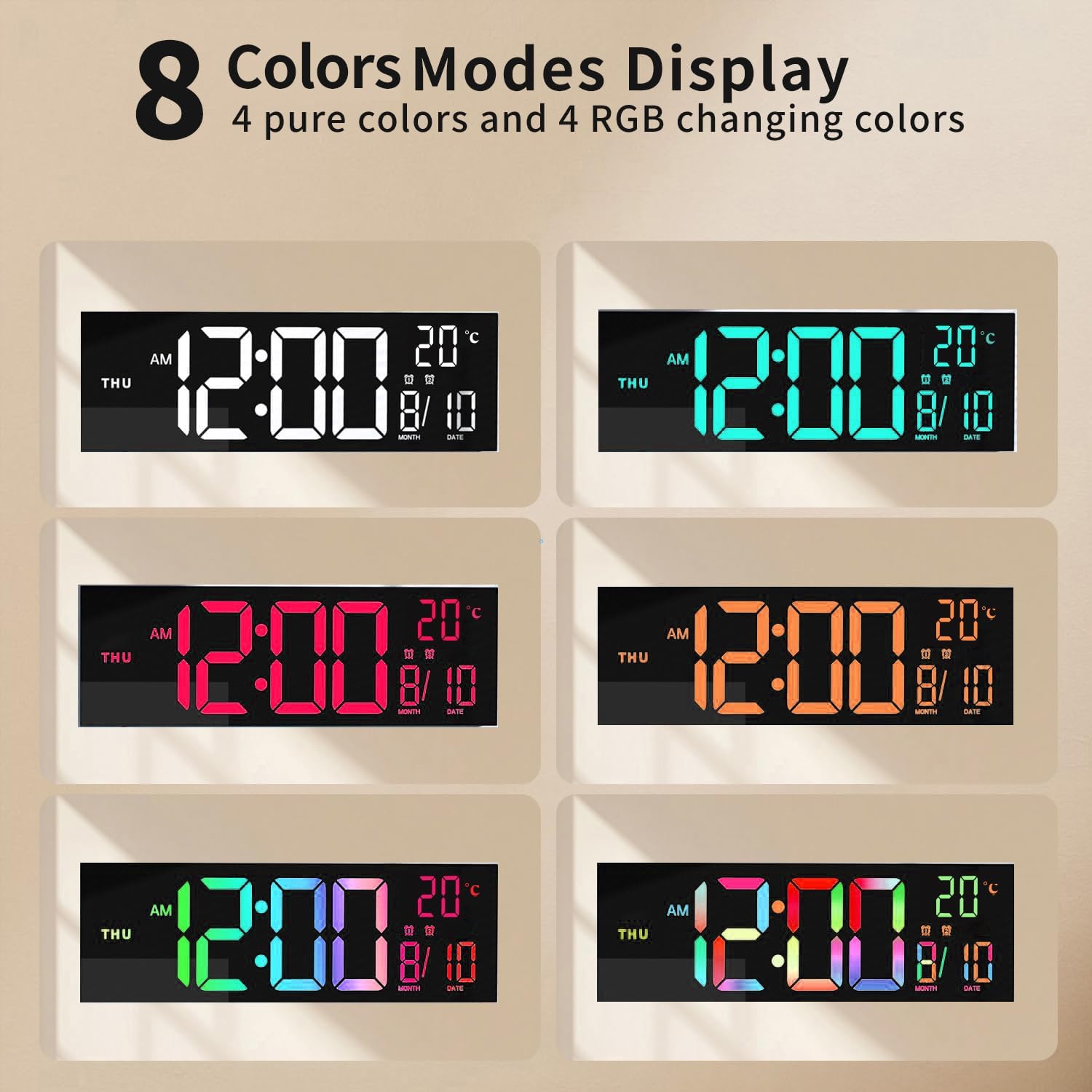 Hugo Horloge Murale et de Bureau | Écran LED 41 cm RGB avec Télécommande 2