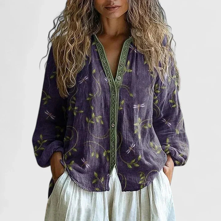 Jayzlynae Women's Blouse | Retro Leaf Print, Chic Comfort 0