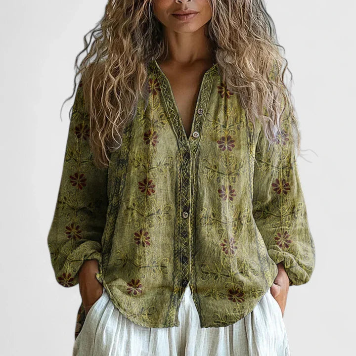Jayzlynae Women's Blouse | Retro Leaf Print, Chic Comfort 1