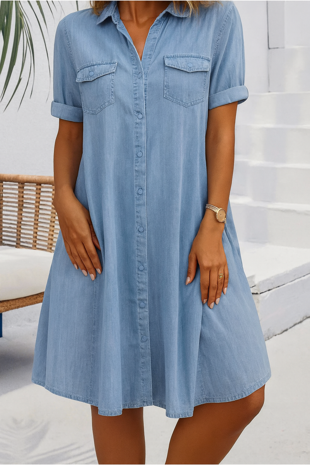 Jennifer Women's Denim-look Dress | Lightweight and Versatile 0