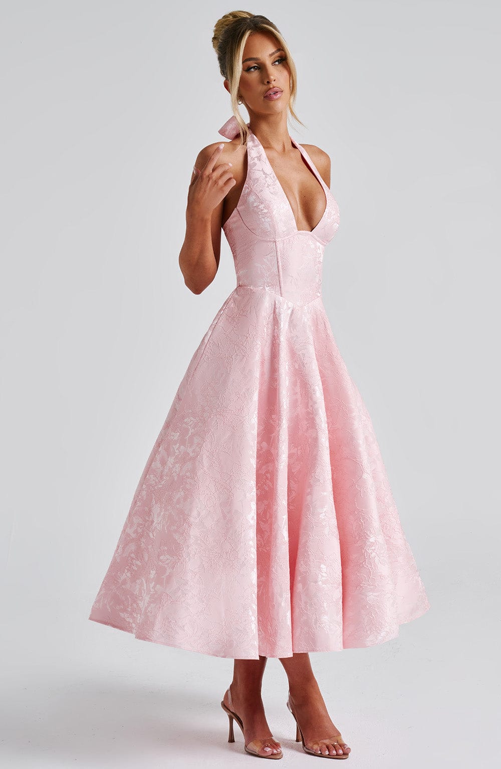 Kara Women's Midi Dress | Halter Neck, Elegant Summer Cocktail Dress 1