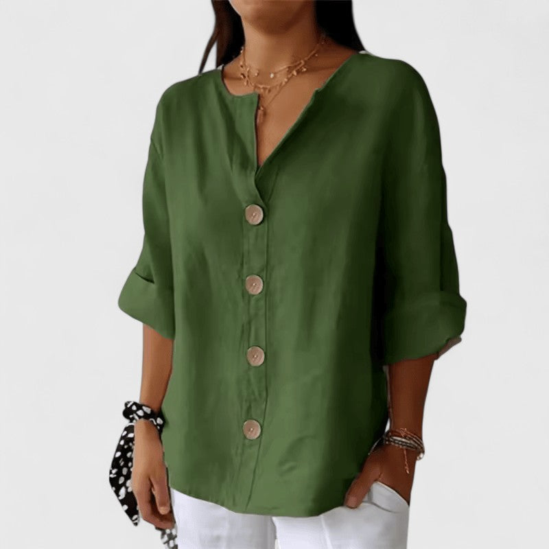Katherine Women's Blouse | Cotton-Linen Blend, Elegant V-Neck Summer Top 2