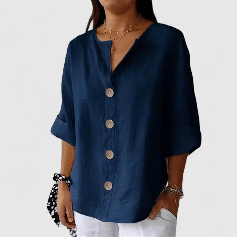 Katherine Women's Blouse | Cotton-Linen Blend, Elegant V-Neck Summer Top 3