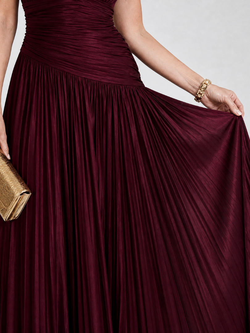 L Elegant Women's Midi Dress | Pleated V Neck, Lightweight Flow 2