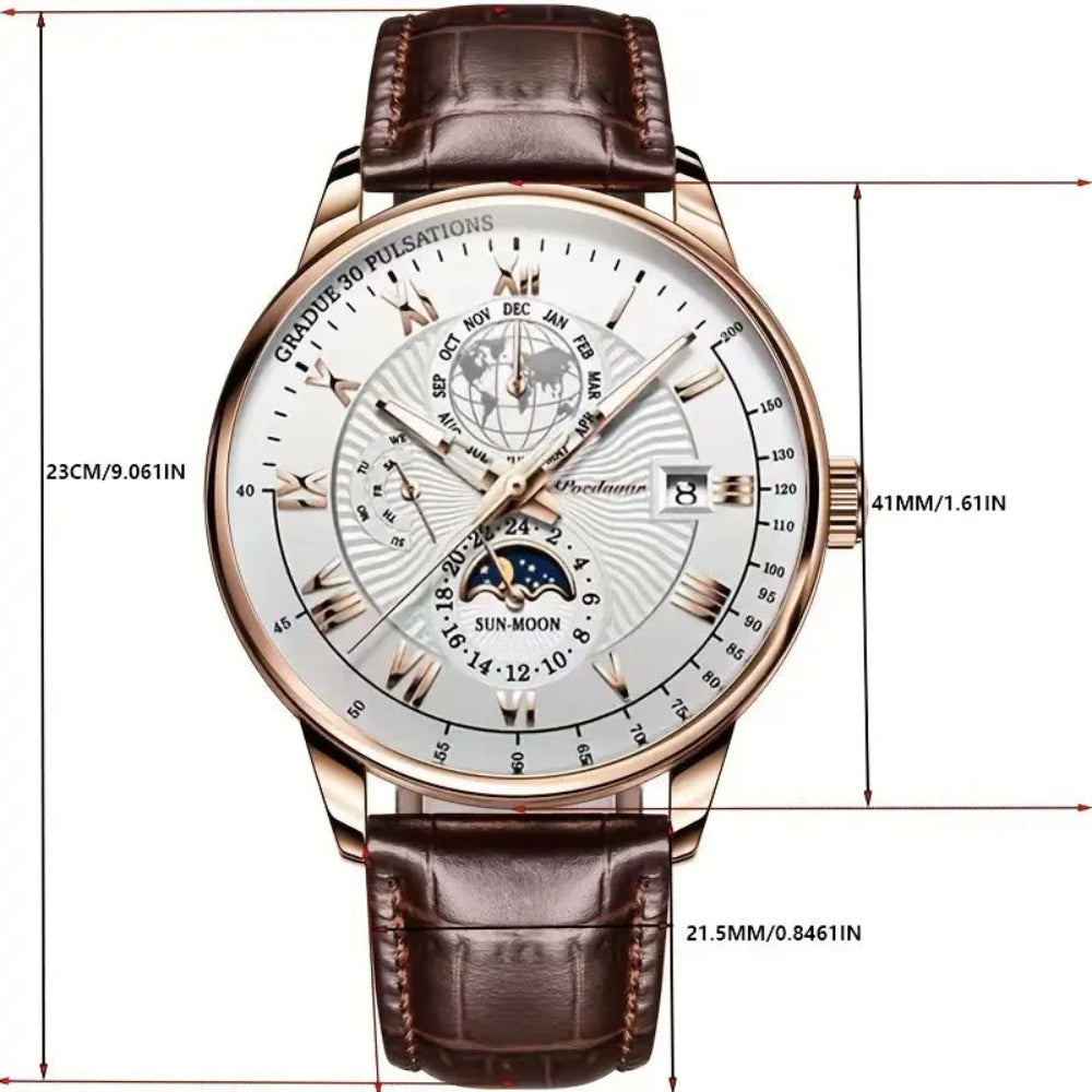 Léo Montre mécanique homme | Phase de lune, verre saphir 3
