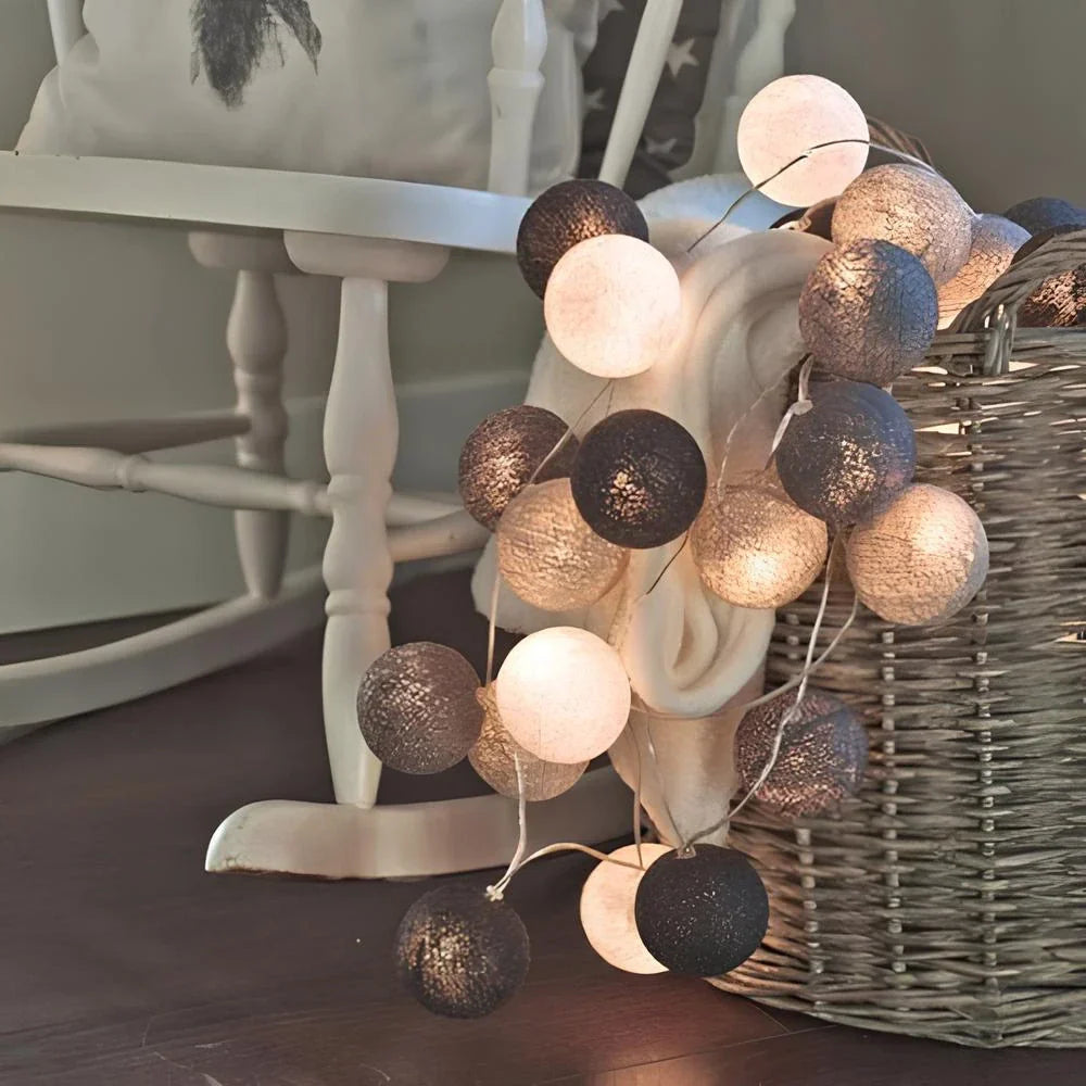 Luna Guirlande Lumineuse | Boules en Coton, Multicolore, Sans Fil 14
