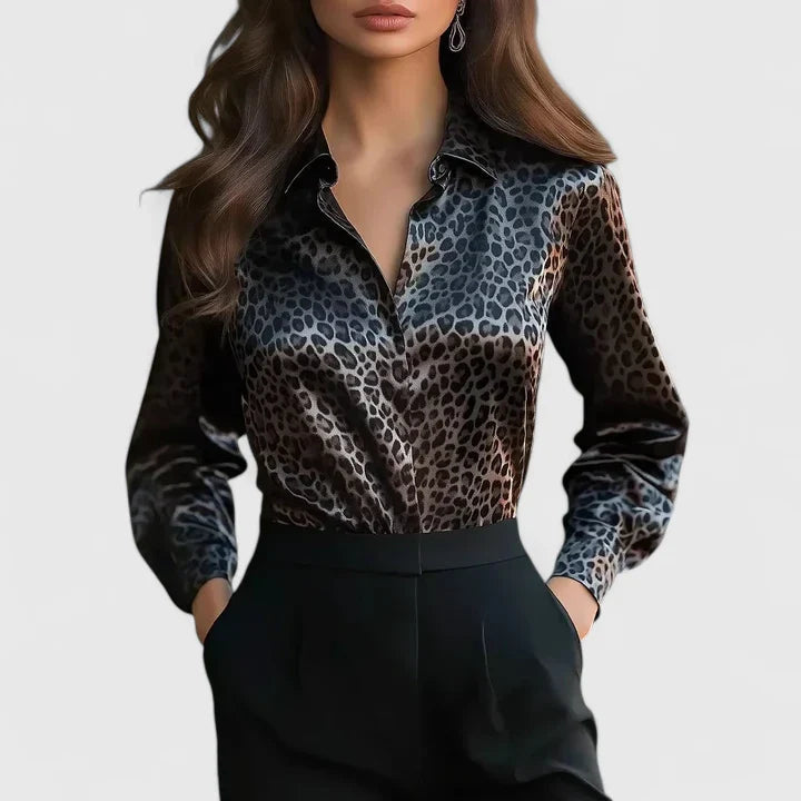 Luxe Women's Blouse | Chic Lapel, Snake Skin Print 1