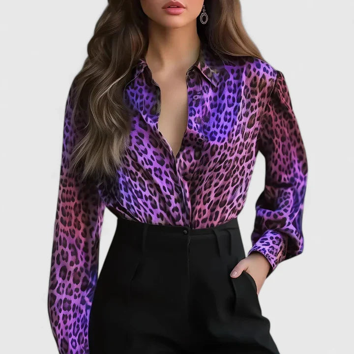 Luxe Women's Blouse | Chic Lapel, Snake Skin Print 3