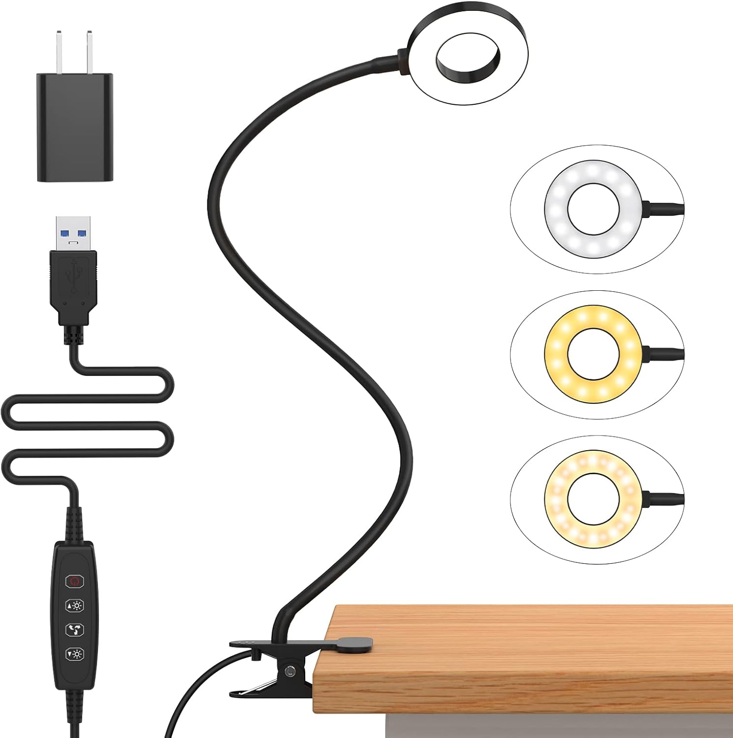 Lysia Lampe de Bureau LED | 3 Modes de Couleur, Bras Flexible en Cygne 1