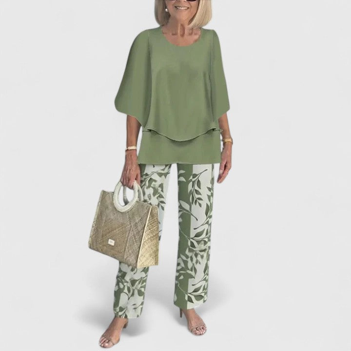 M Women's Casual Pant Sets | Chic Printed Top and Trousers 0