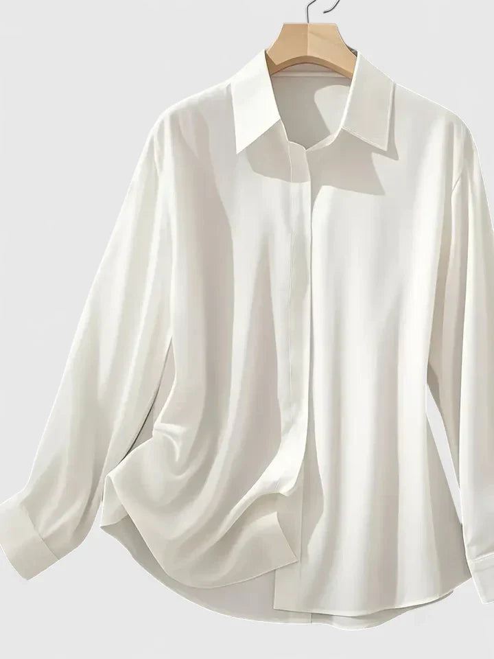 Melvaya Women's Blouse | Elegant Hidden Button Design, Structured Collar 1