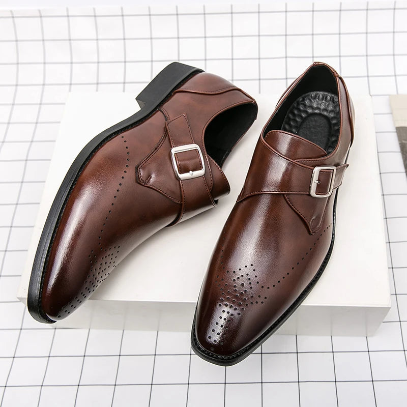 Men's Dress Shoes | Sleek Monk Strap Design, Polished Black Leather 0