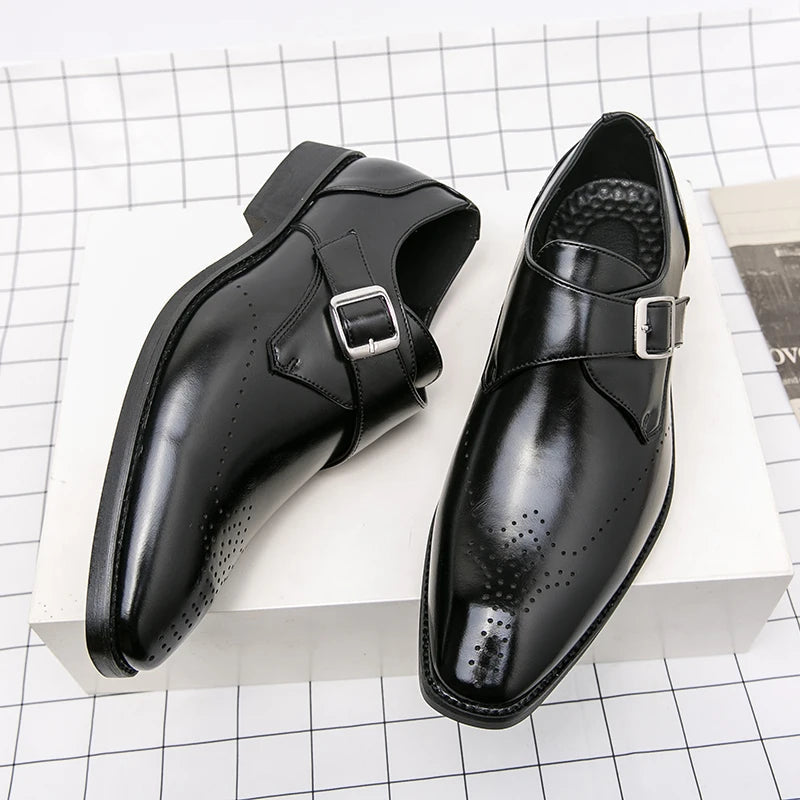 Men's Dress Shoes | Sleek Monk Strap Design, Polished Black Leather 1