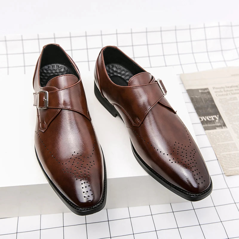 Men's Dress Shoes | Sleek Monk Strap Design, Polished Black Leather 7
