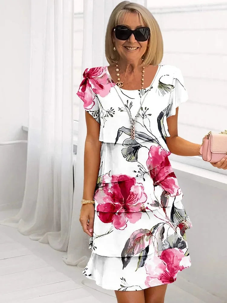 Mia Women's Dress | Floral Ruffled Pleated Design, Summer Elegance 0