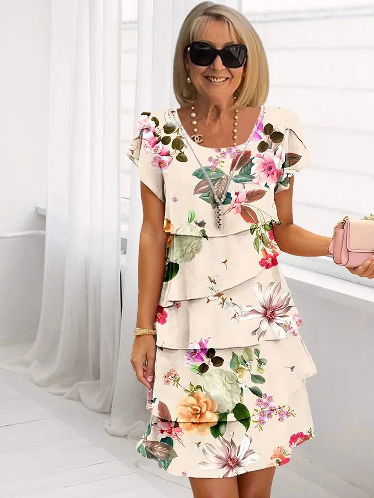 Mia Women's Dress | Floral Ruffled Pleated Design, Summer Elegance 3