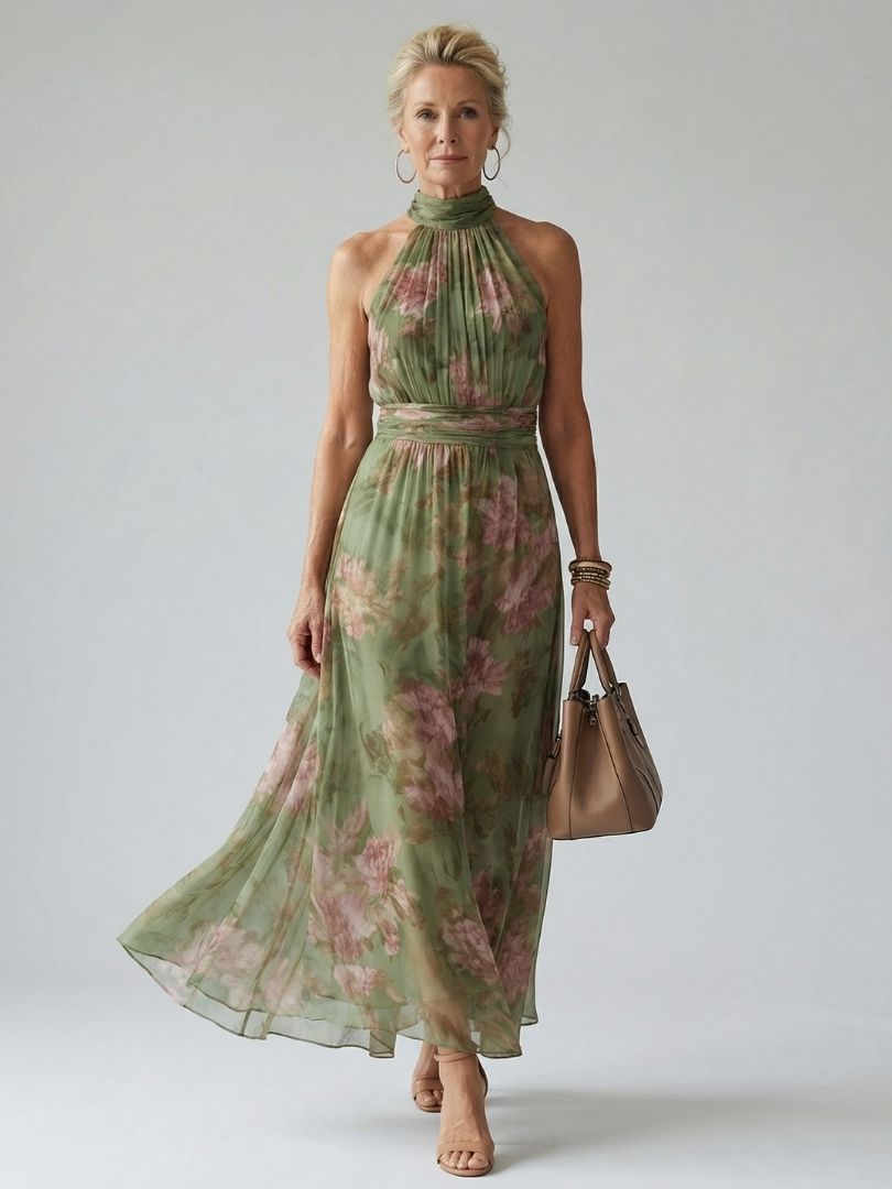 Mirelle Women's Midi Dress | Floral Halter, Lightweight Summer Style 0