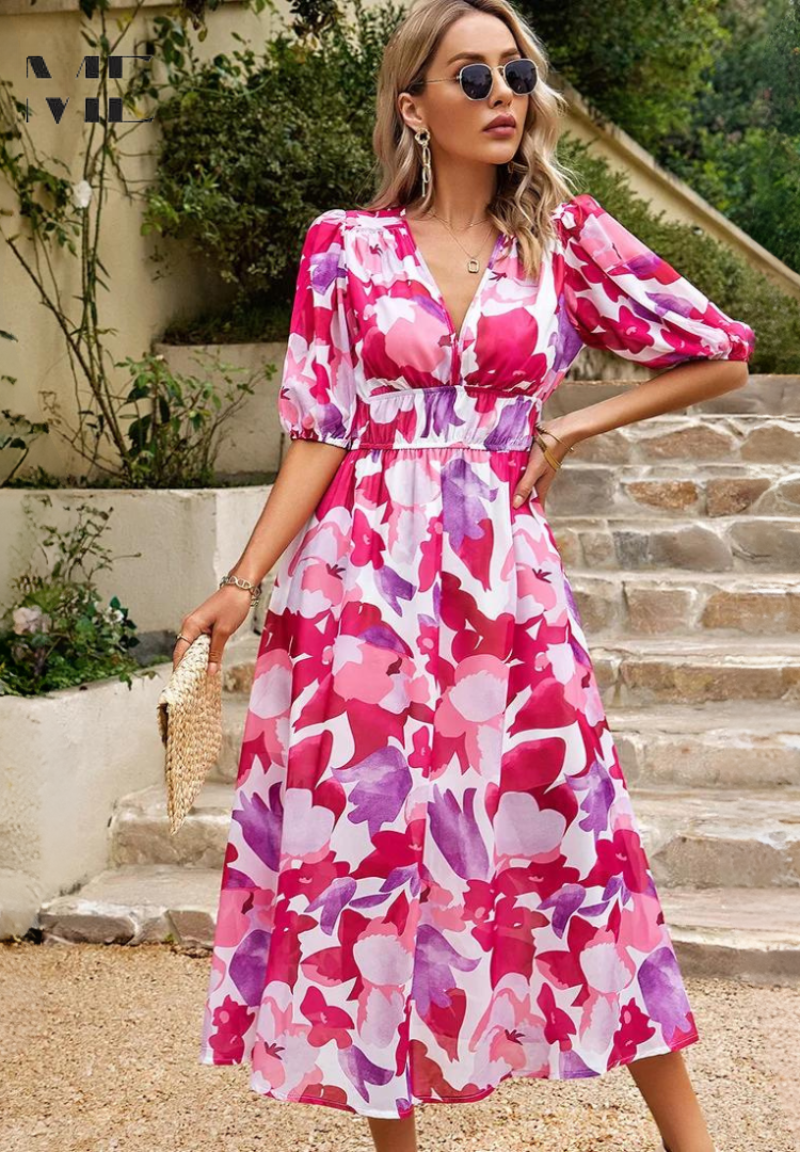 Monica Women's Dress | Lightweight Floral Design, Elegant Summer Style 10