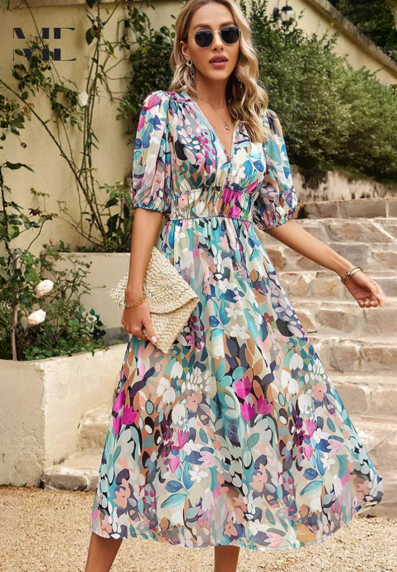 Monica Women's Dress | Lightweight Floral Design, Elegant Summer Style 4