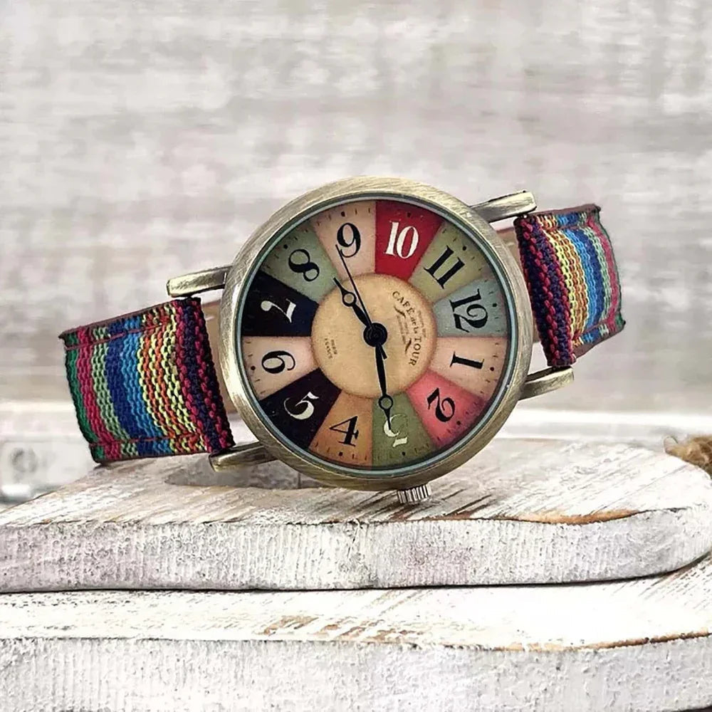 Montre Unisexe ColorWeave Vintage | Bracelet En Toile Tissée Colorée 0