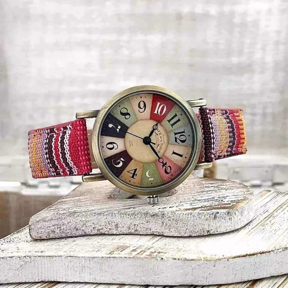 Montre Unisexe ColorWeave Vintage | Bracelet En Toile Tissée Colorée 1