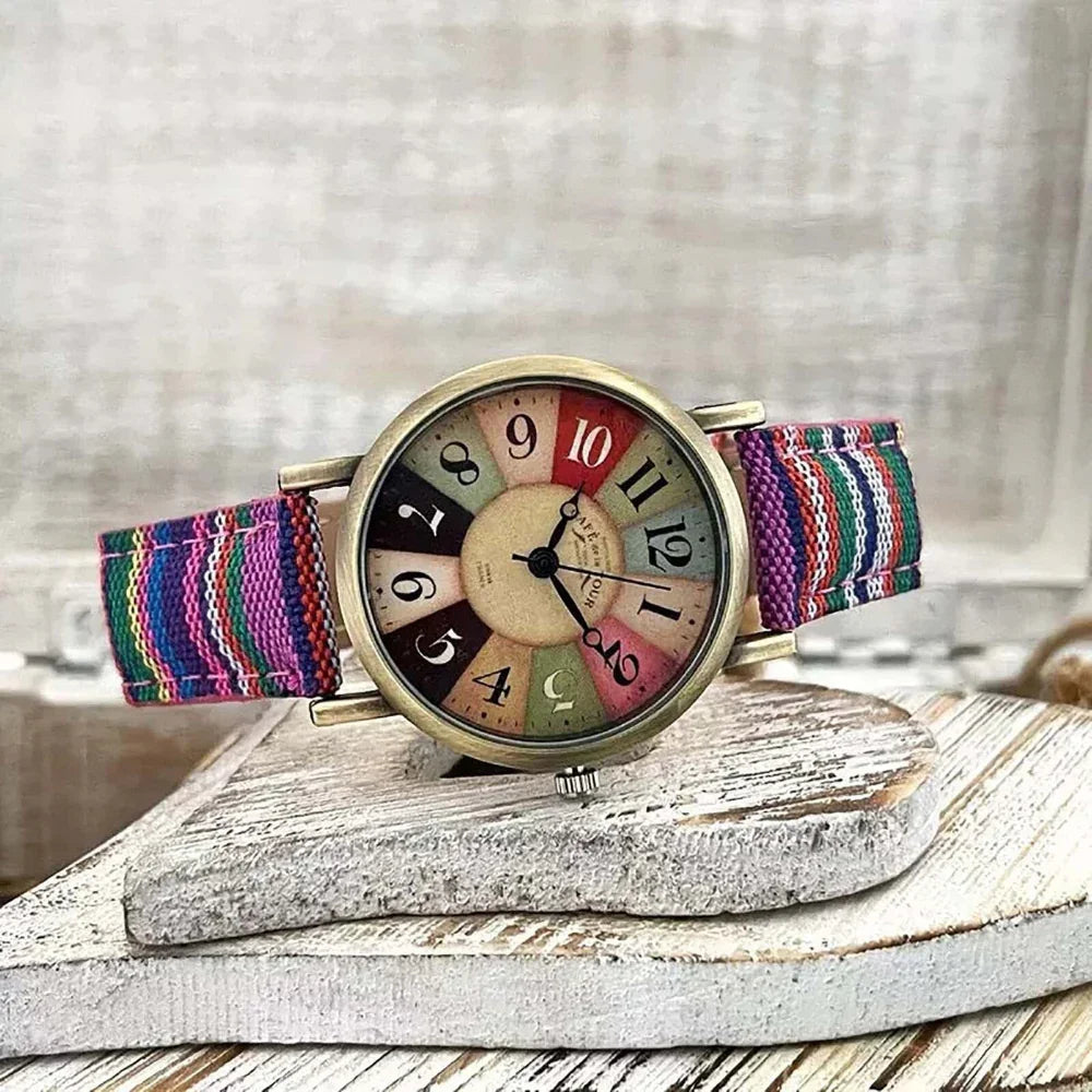 Montre Unisexe ColorWeave Vintage | Bracelet En Toile Tissée Colorée 2