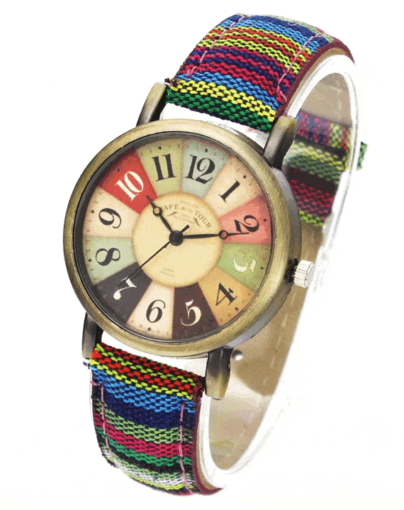 Montre Unisexe ColorWeave Vintage | Bracelet En Toile Tissée Colorée 3