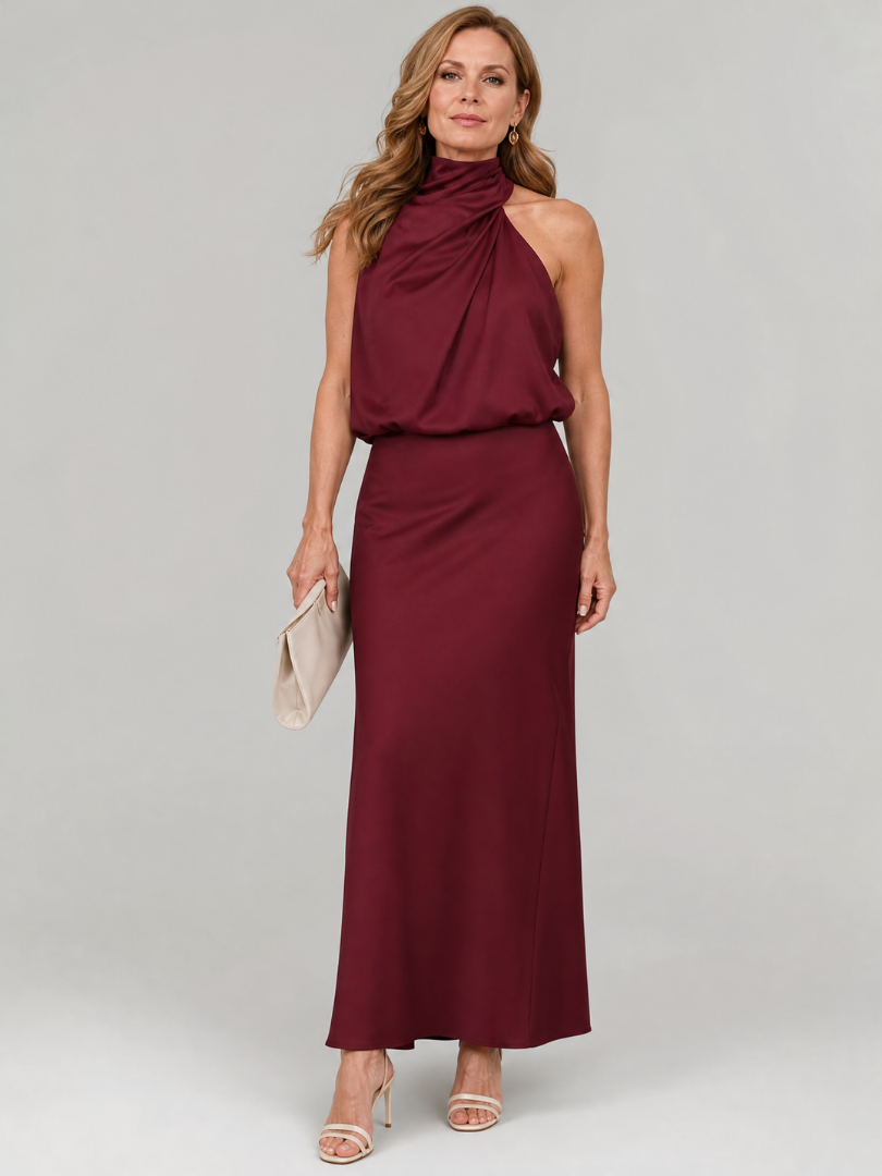 Nina Women's Midi Dress | Soft Draped Neckline, Elegant Sleeveless Design 0
