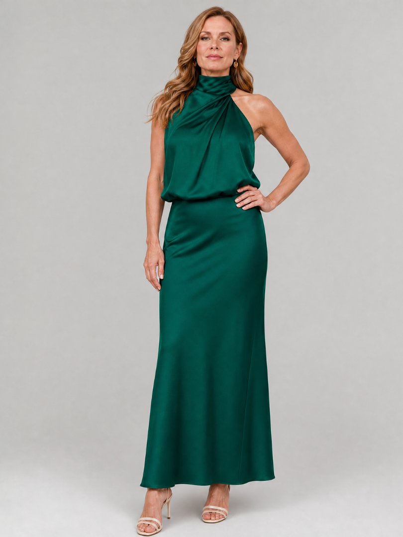 Nina Women's Midi Dress | Soft Draped Neckline, Elegant Sleeveless Design 3