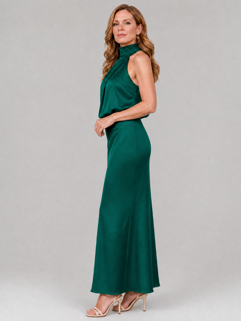 Nina Women's Midi Dress | Soft Draped Neckline, Elegant Sleeveless Design 4