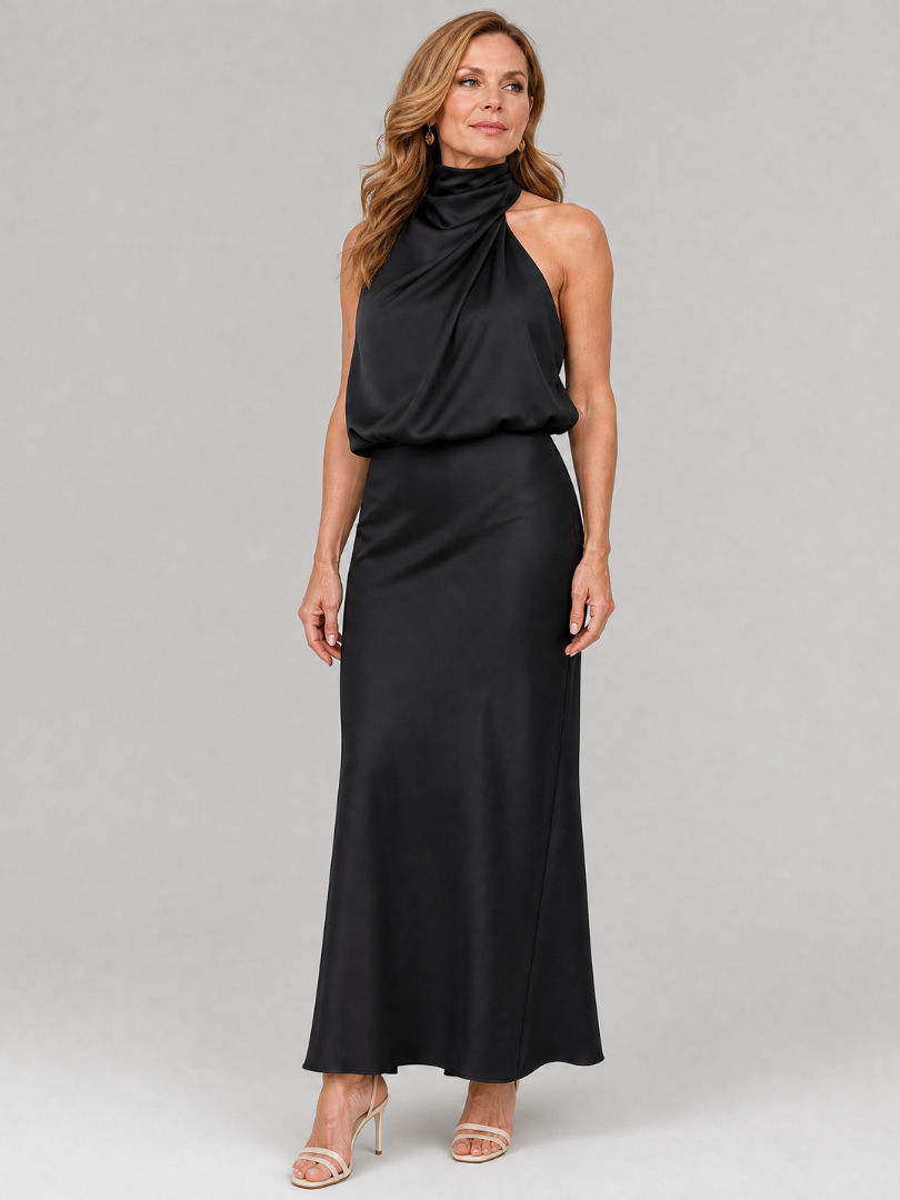 Nina Women's Midi Dress | Soft Draped Neckline, Elegant Sleeveless Design 5