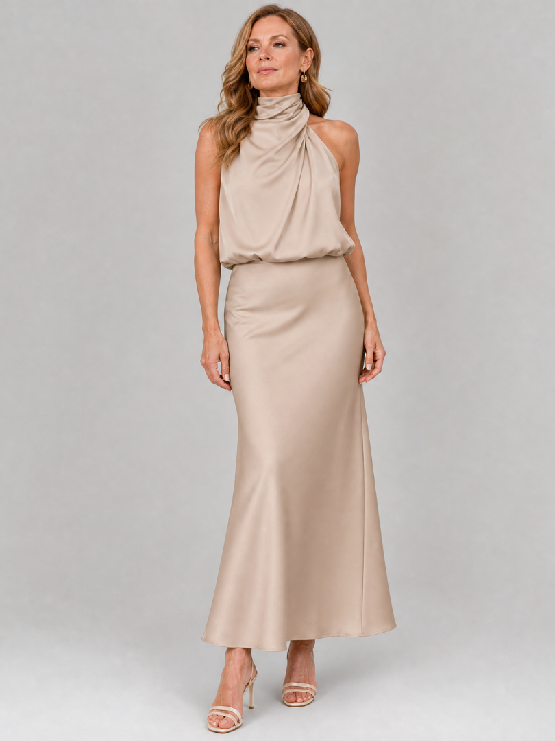 Nina Women's Midi Dress | Soft Draped Neckline, Elegant Sleeveless Design 8